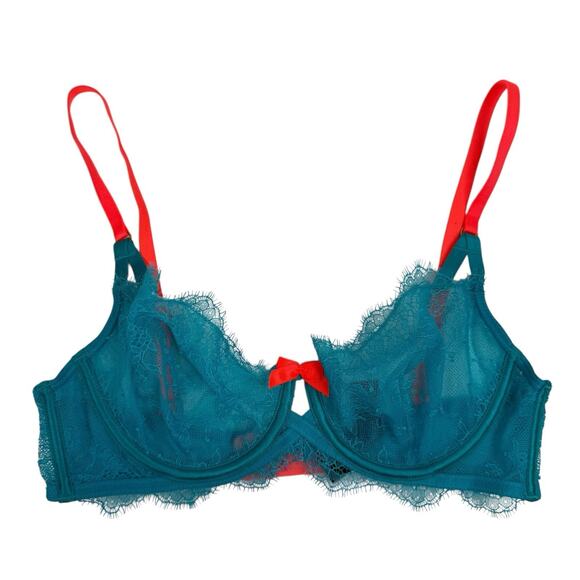 Victoria's Secret 34C Bra Very Sexy Unlined Demi Push Up Underwire Sheet Teal - Picture 2 of 16